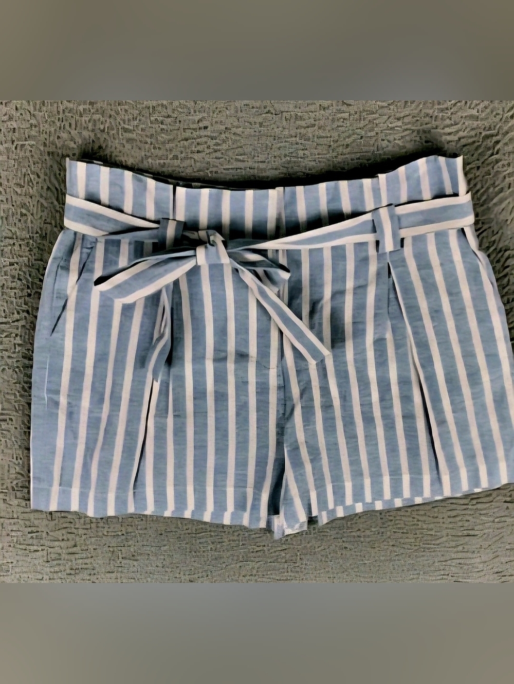 L'AGENCE Blue and White Striped Tie-Waist High Waist Shorts